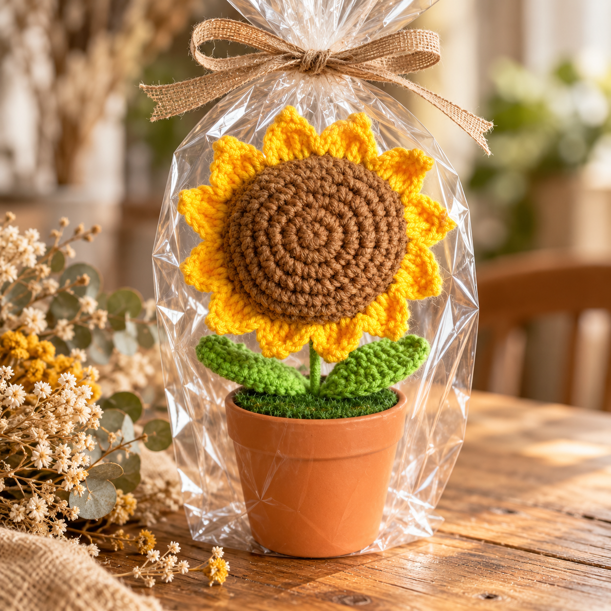 Handmade Crochet Sunflower Pot