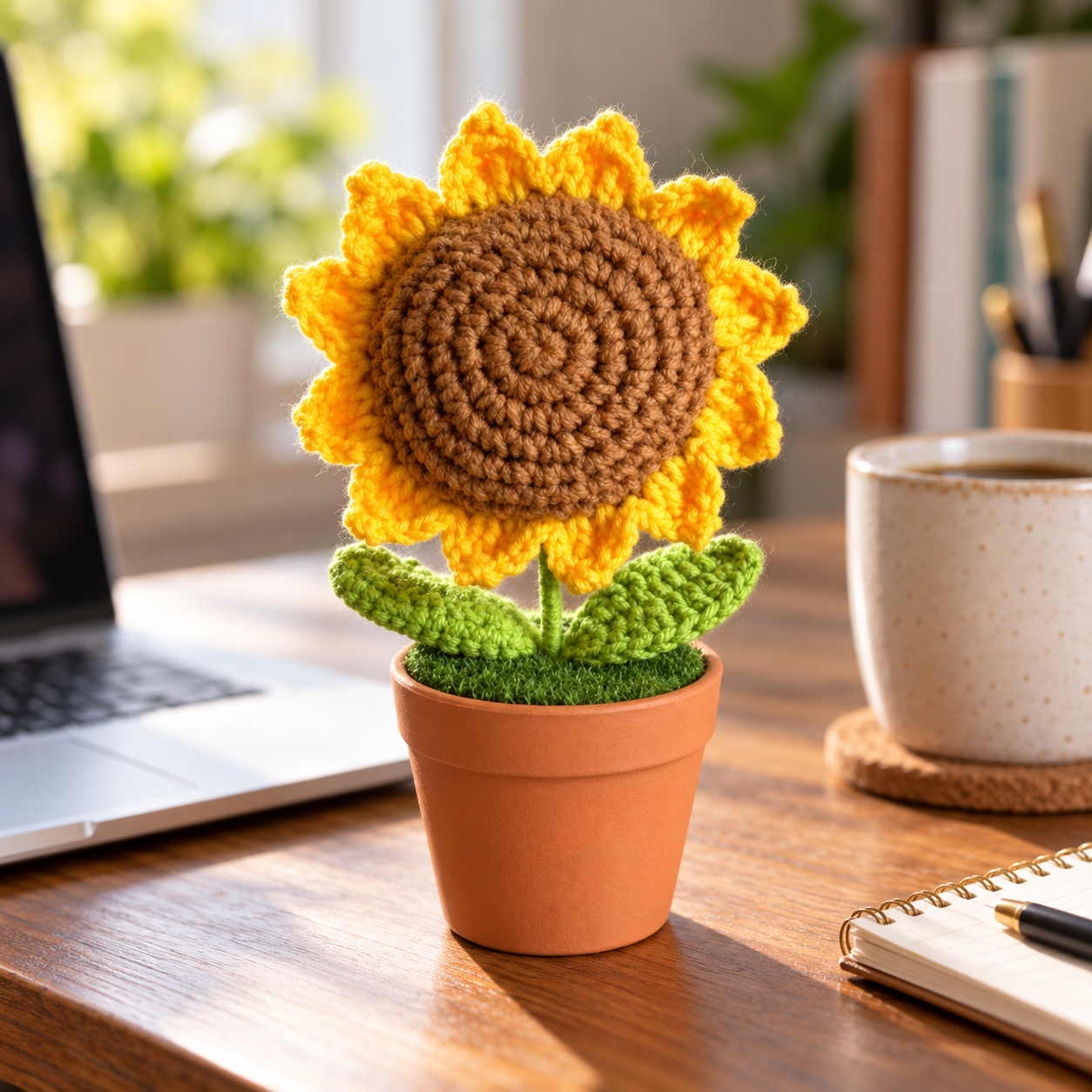 Handmade Crochet Sunflower Pot