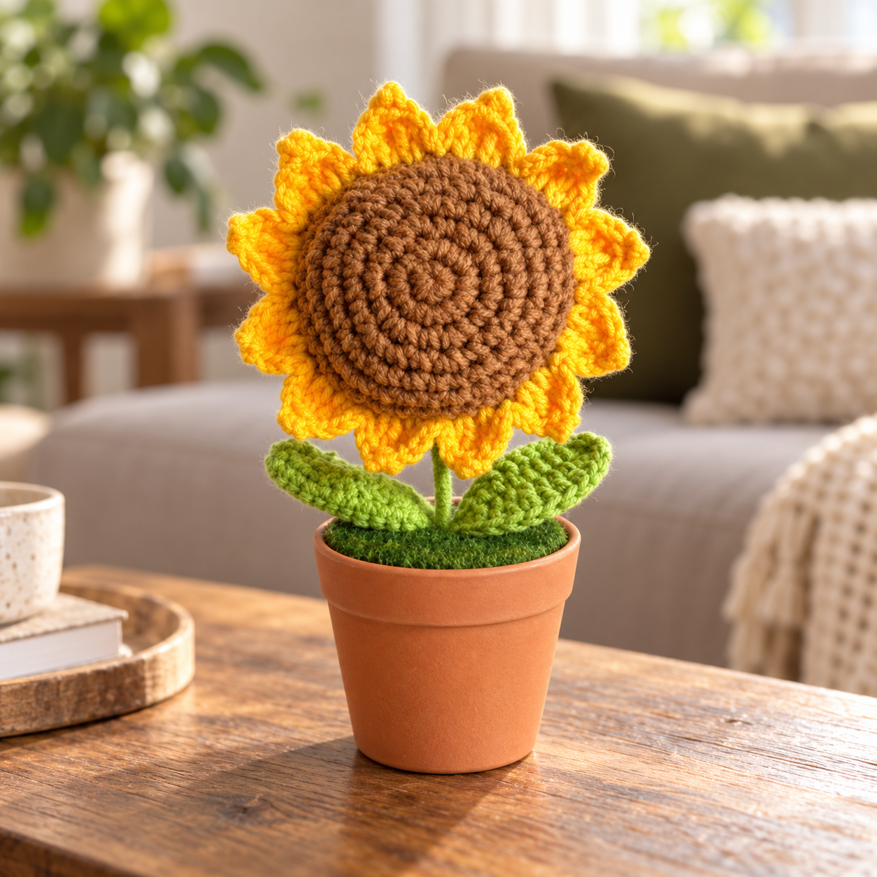 Handmade Crochet Sunflower Pot