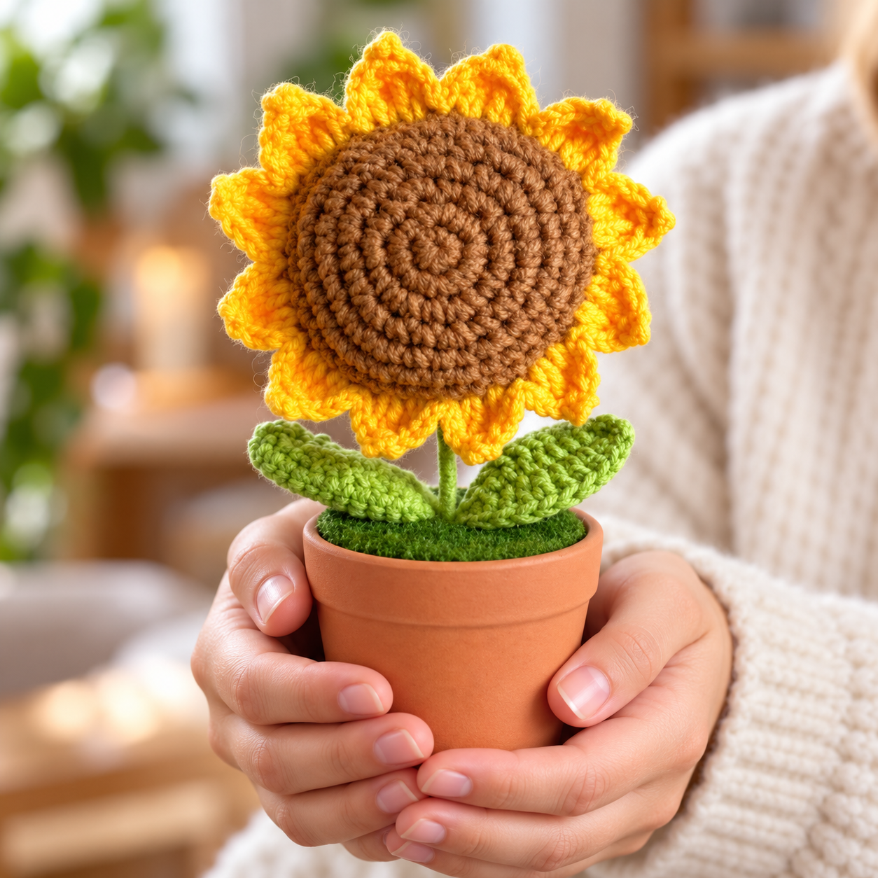 Handmade Crochet Sunflower Pot