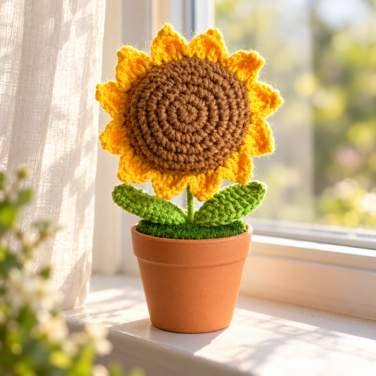 Handmade Crochet Sunflower Pot