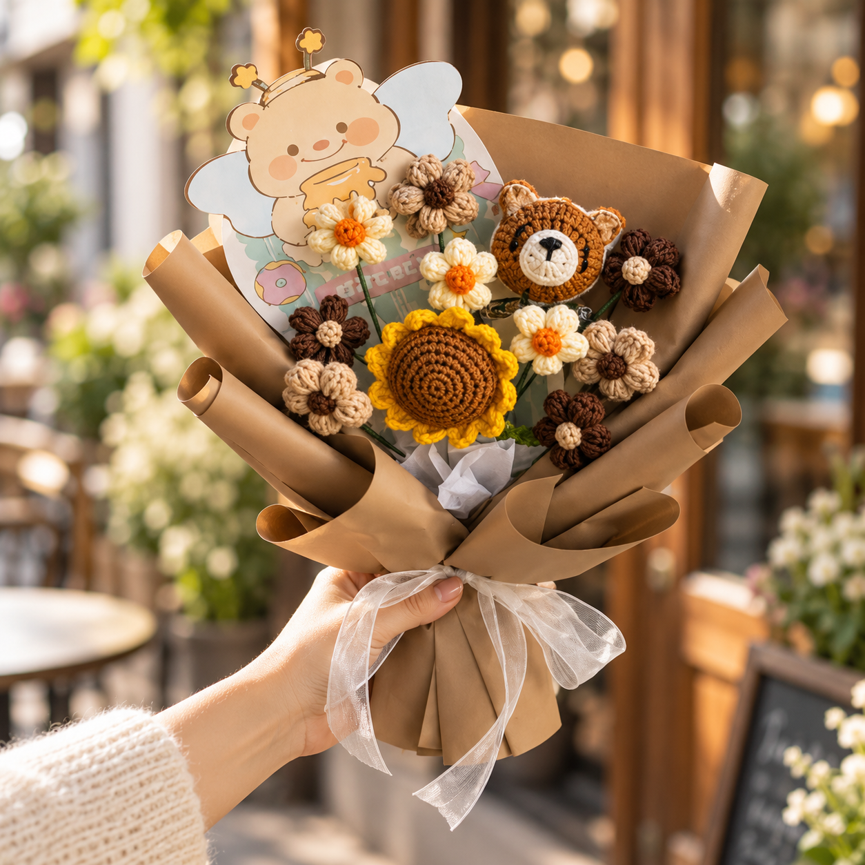 Handmade Crochet Teddy Sunflower Bouquet