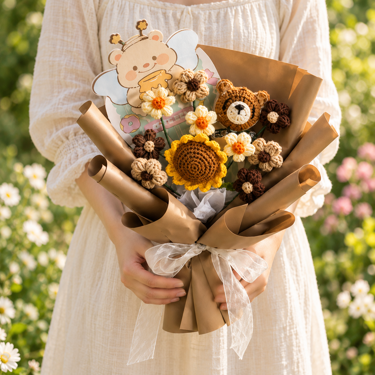 Handmade Crochet Teddy Sunflower Bouquet