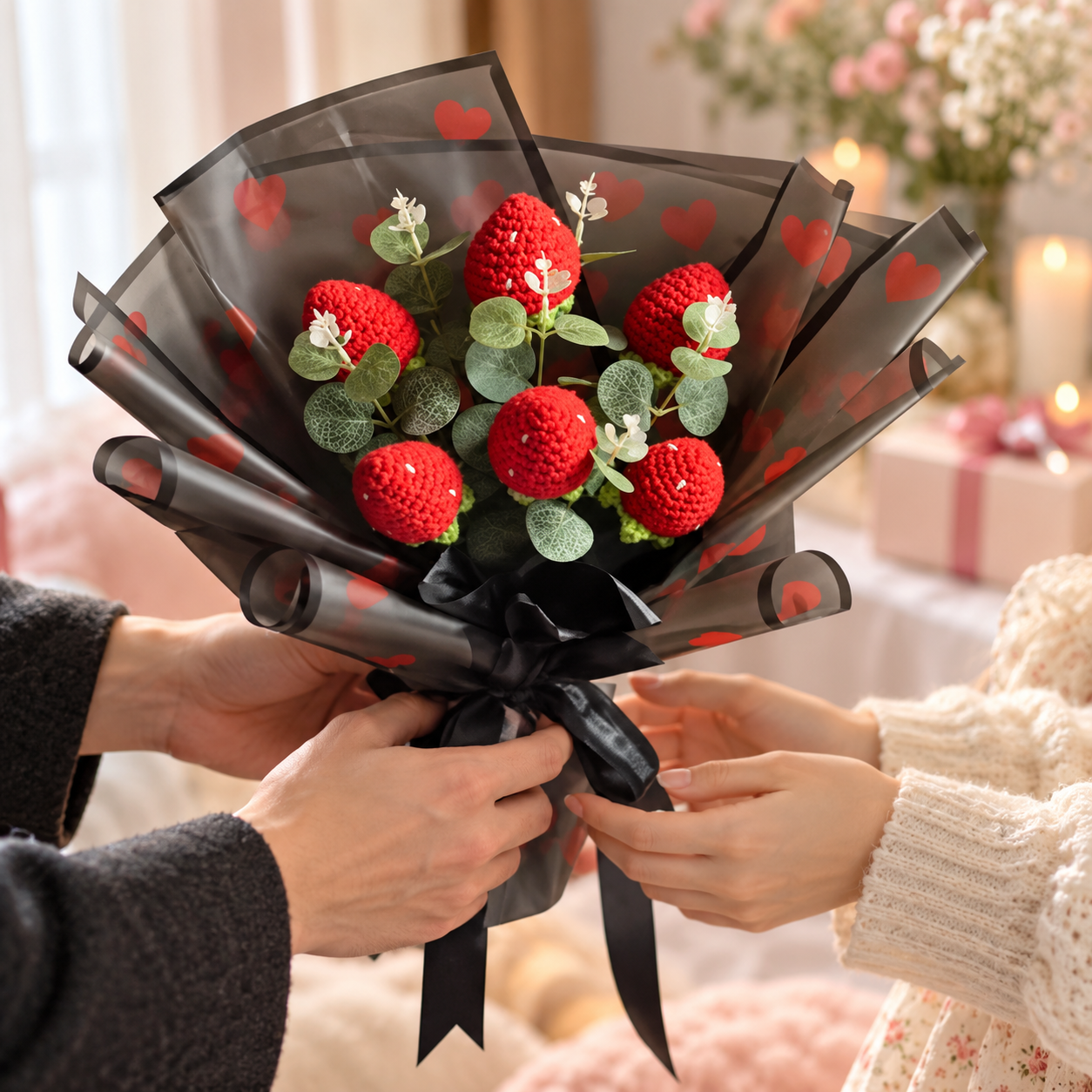 Handmade Crochet Strawberry Bouquet