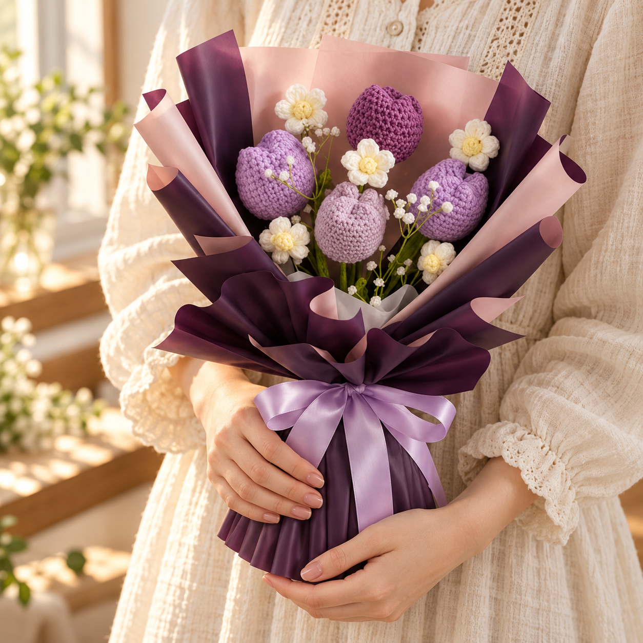 Handmade Crochet Purple Tulip Bouquet