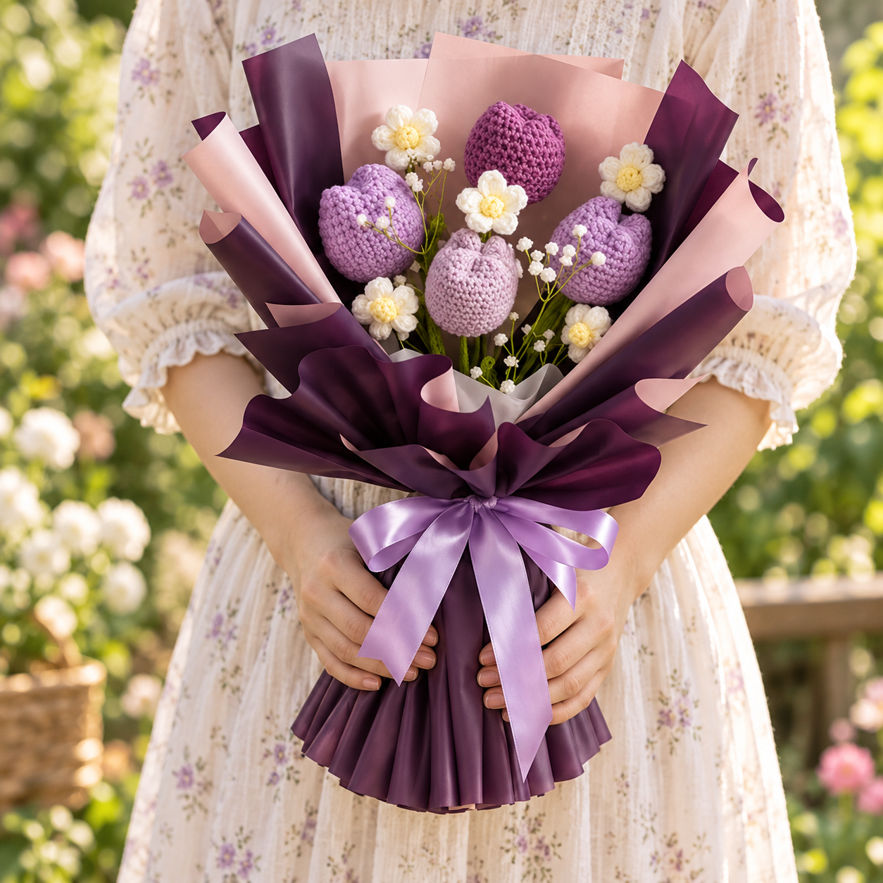 Handmade Crochet Purple Tulip Bouquet