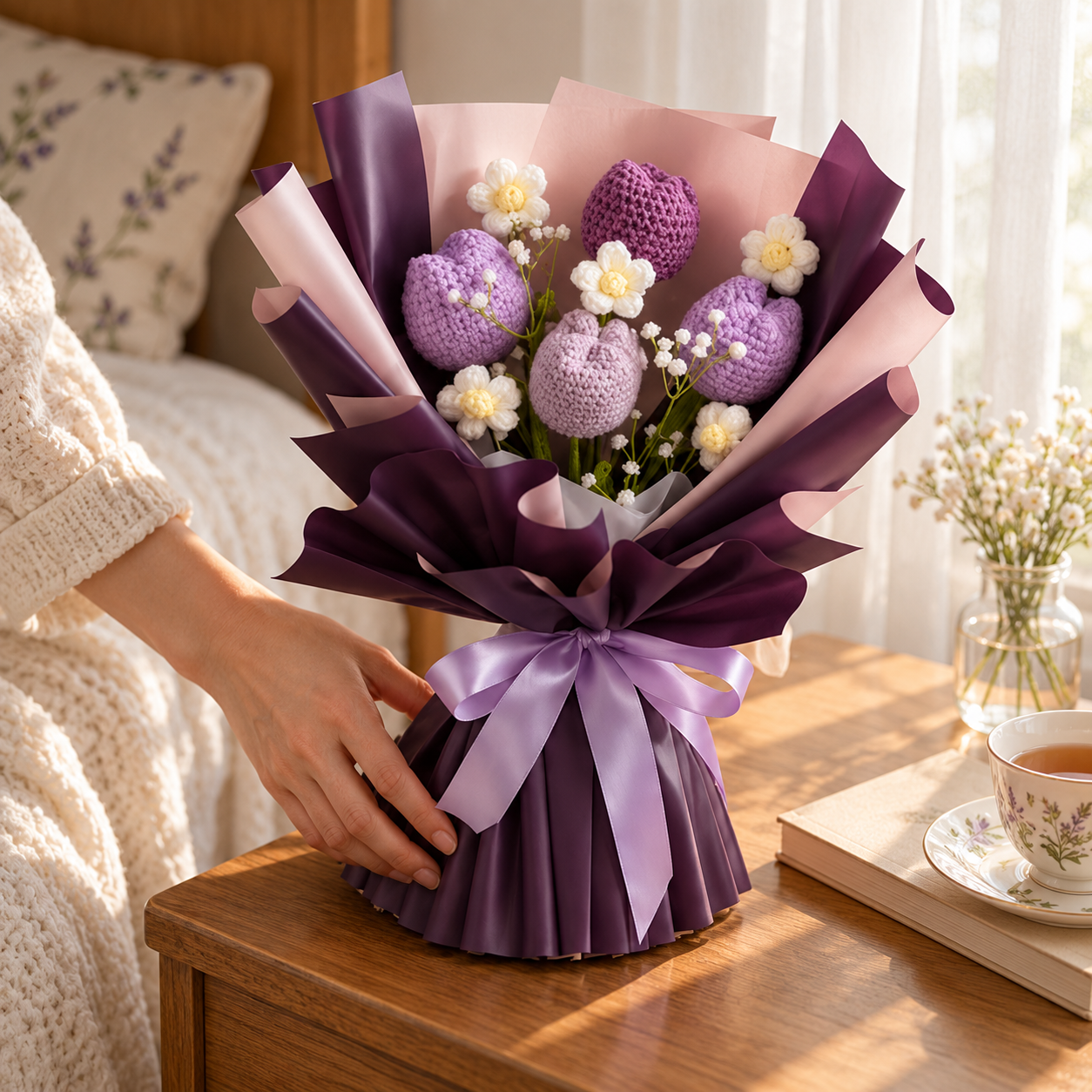 Handmade Crochet Purple Tulip Bouquet