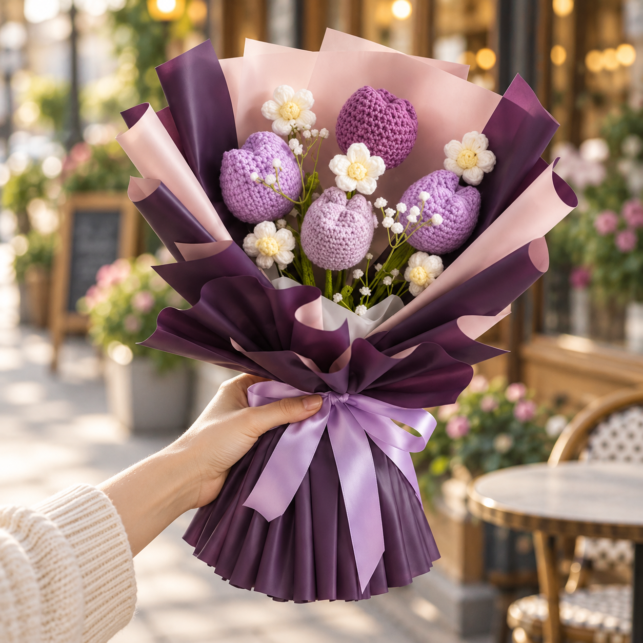 Handmade Crochet Purple Tulip Bouquet