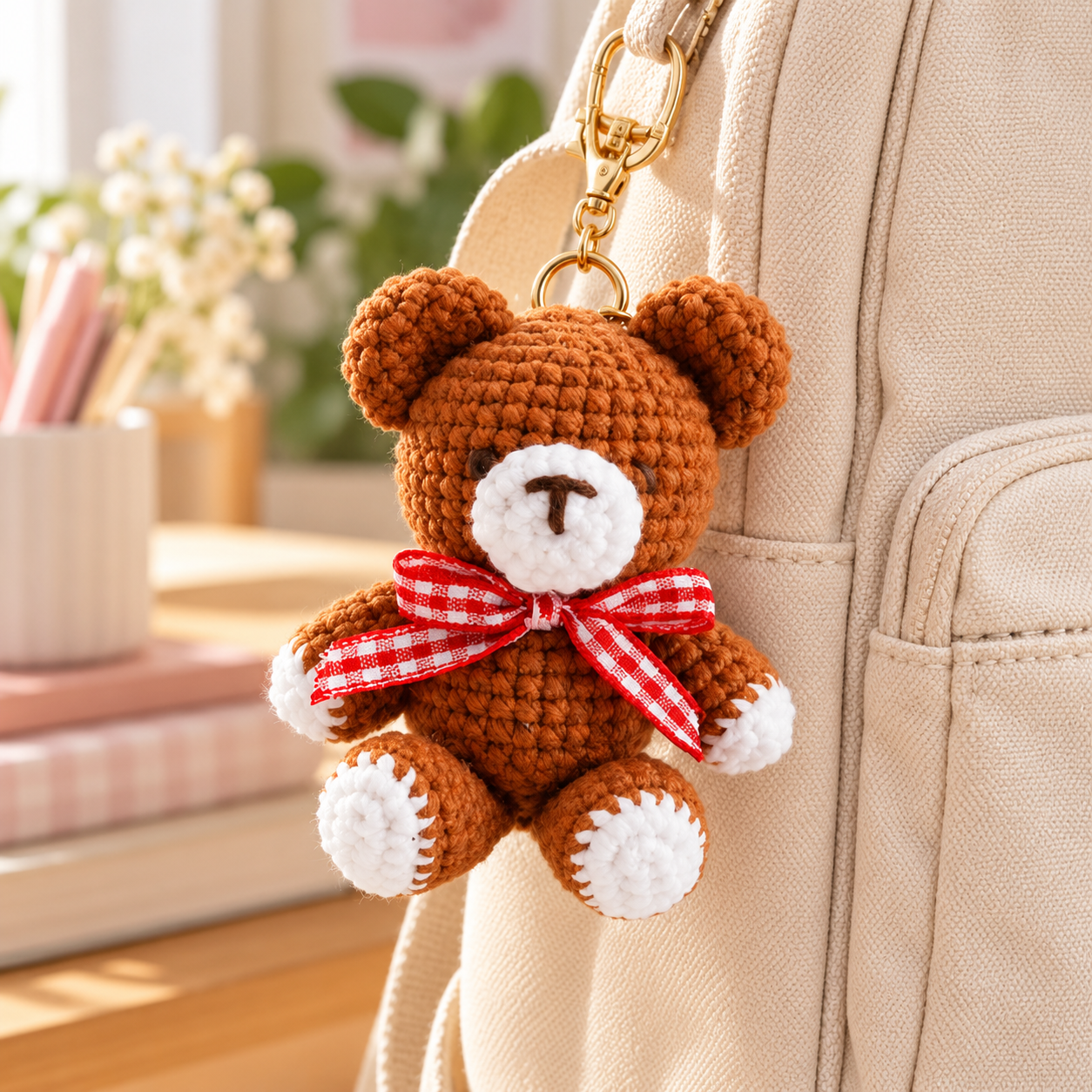 Handmade Crochet Teddy Bear Keyring