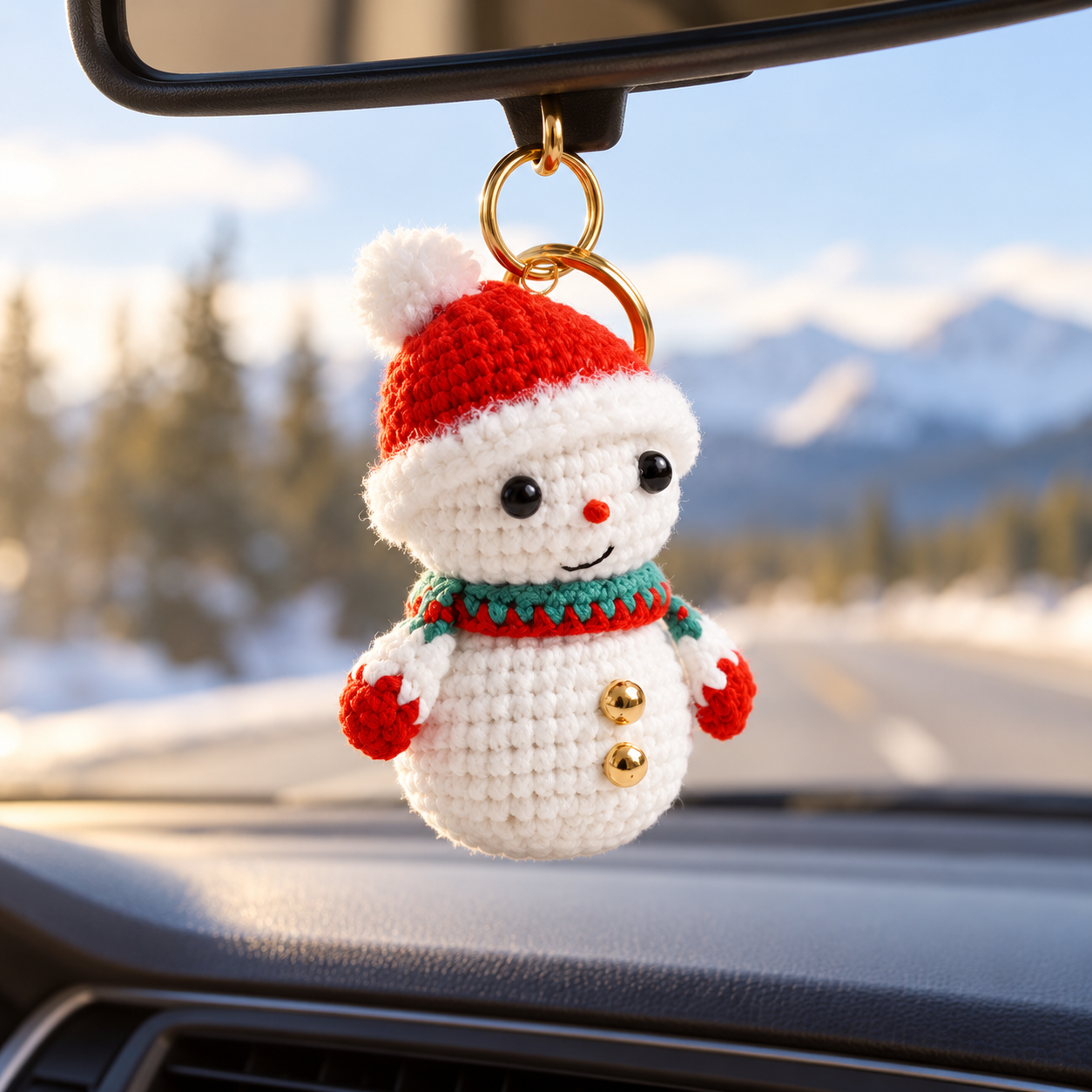 Handmade Crochet Christmas Snowman Keyring