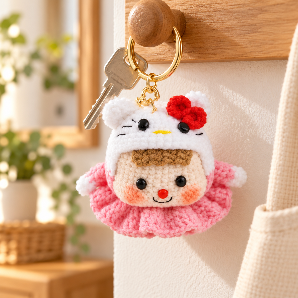 Handmade Crochet Hello Kitty Doll Keyring