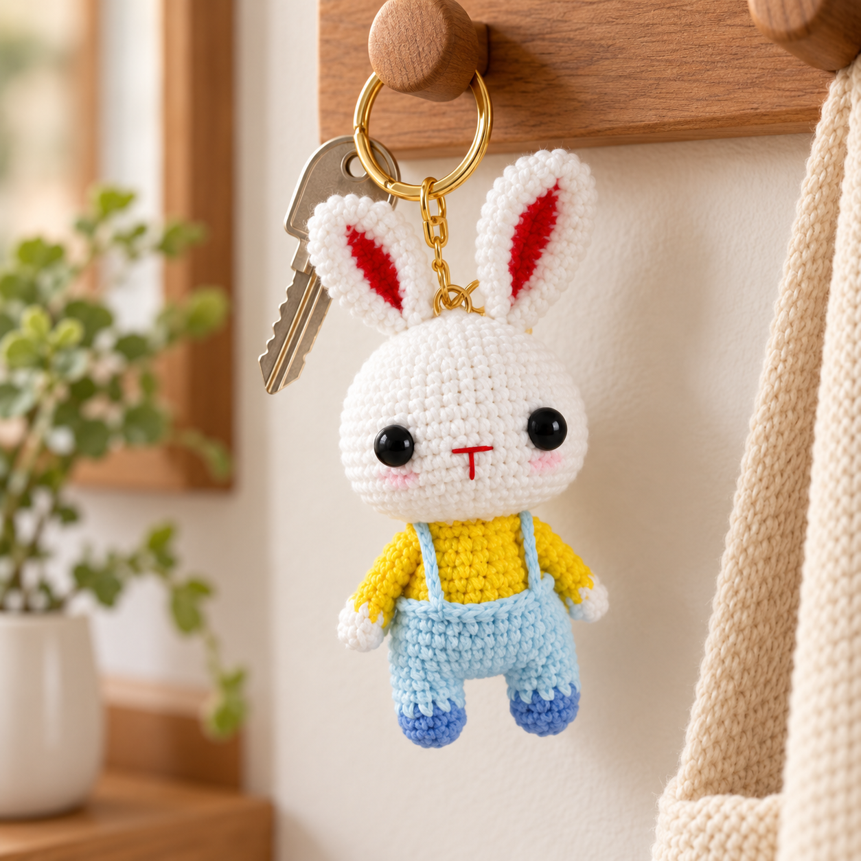 Handmade Crochet Bunny Keyring with Scarf