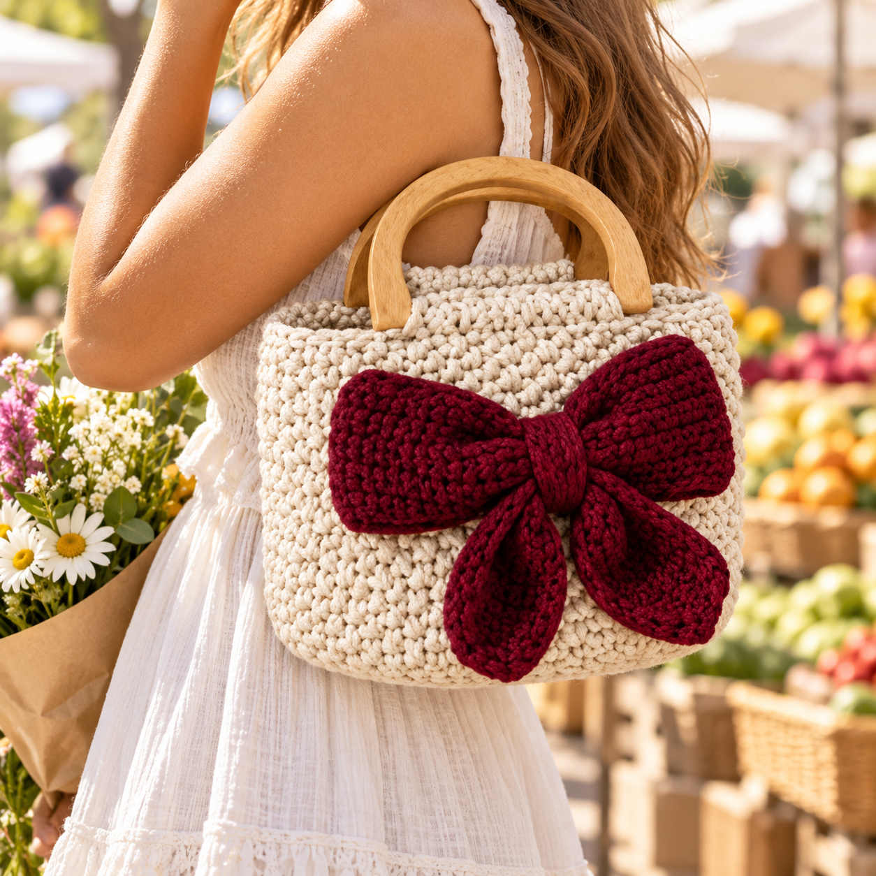 Handmade Crochet Bow Mini Handbag