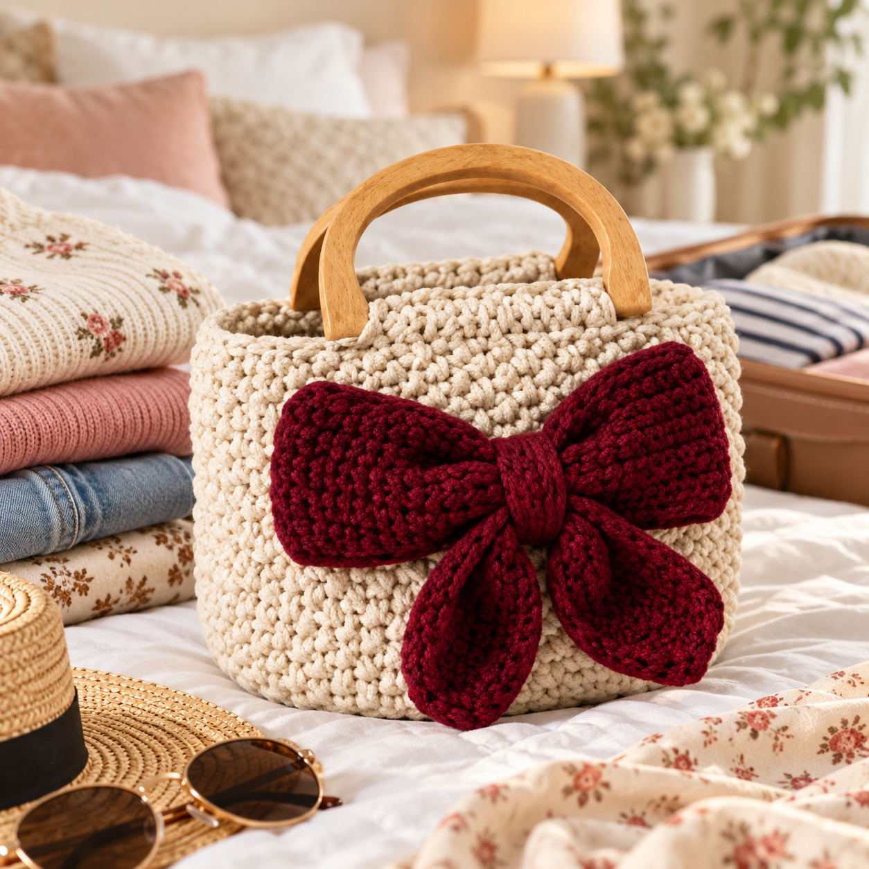 Handmade Crochet Bow Mini Handbag