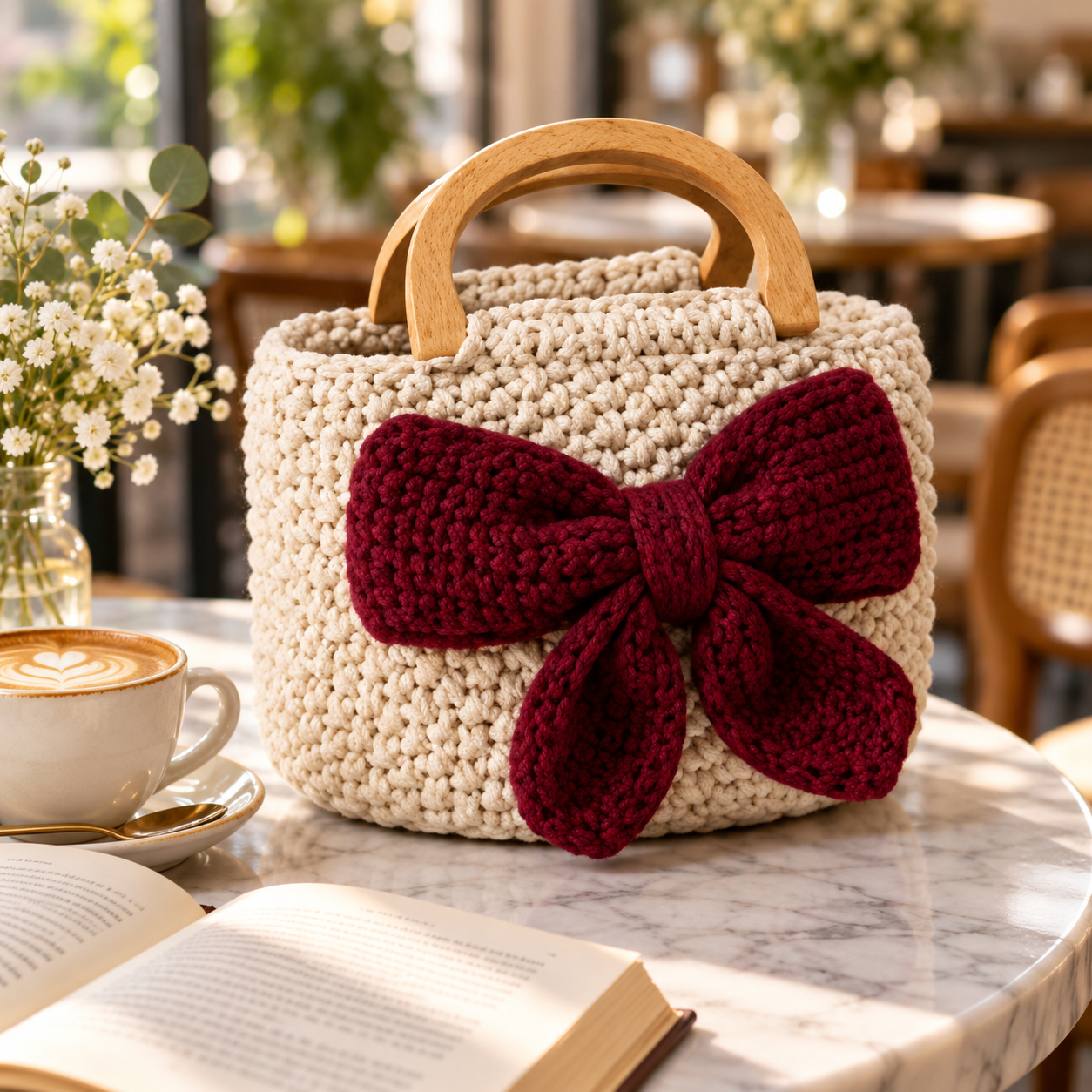 Handmade Crochet Bow Mini Handbag