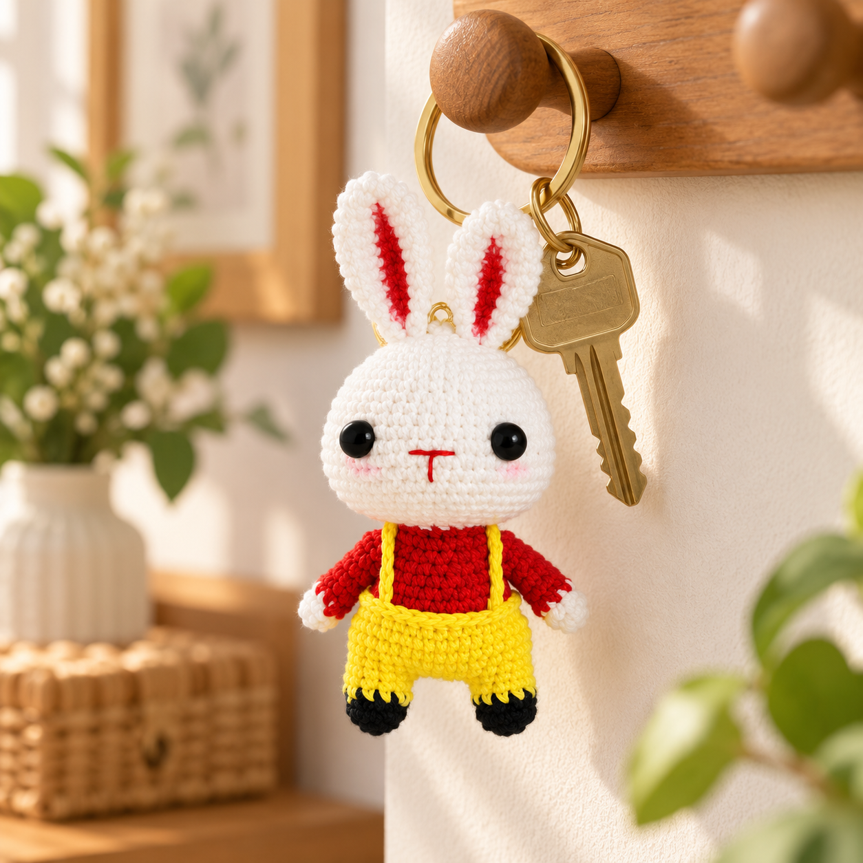 Handmade Crochet Bunny Keyring with Scarf
