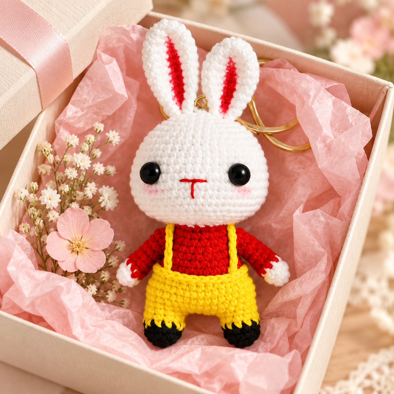 Handmade Crochet Bunny Keyring with Scarf