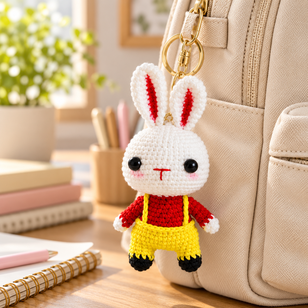 Handmade Crochet Bunny Keyring with Scarf