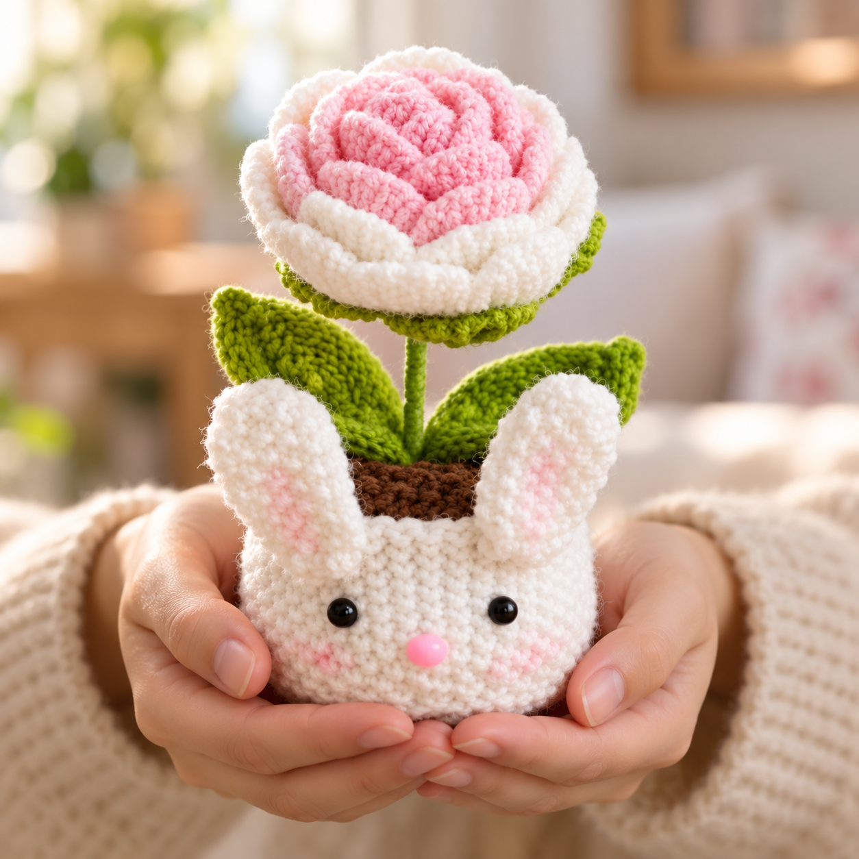 Handmade Crochet Bunny Flower Pot