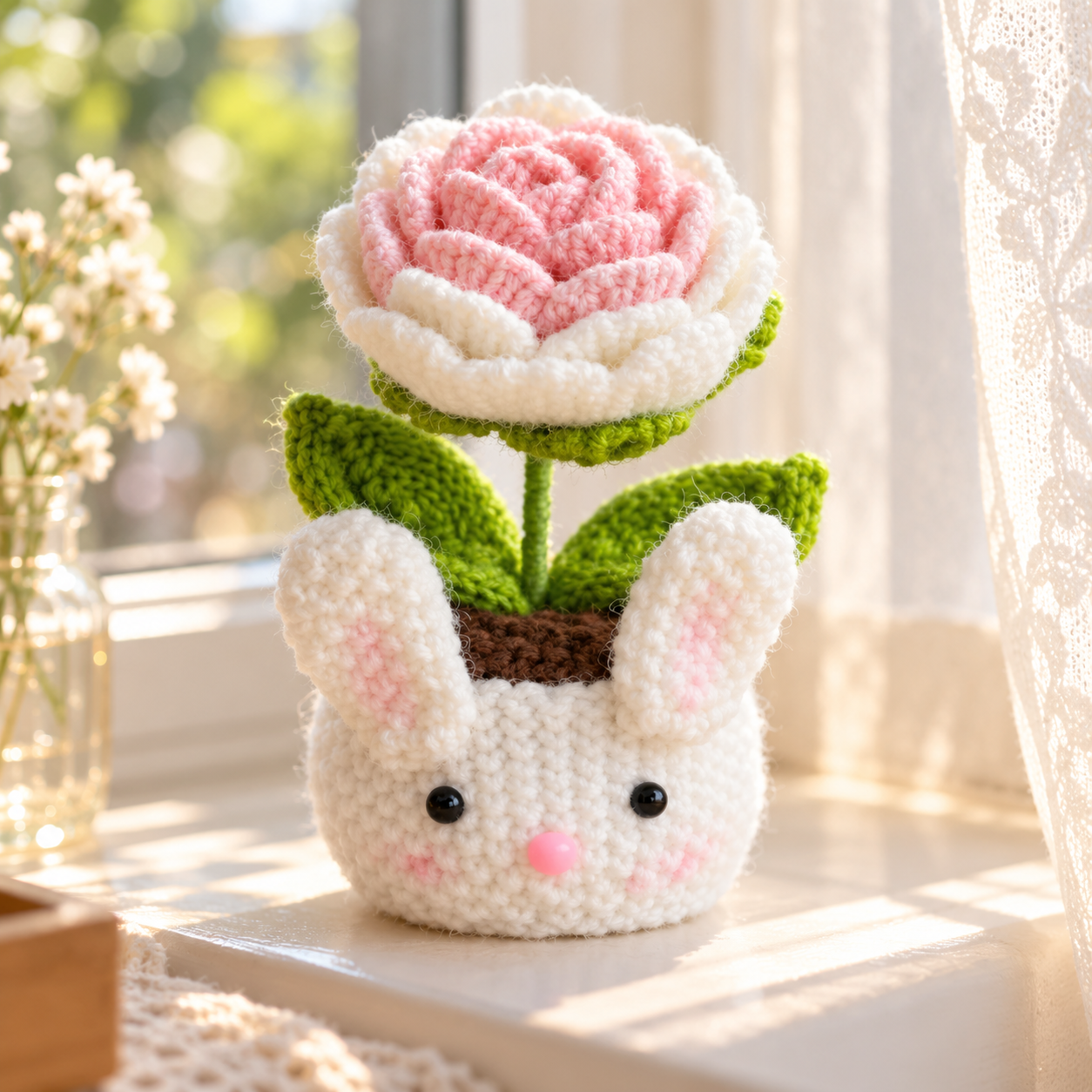 Handmade Crochet Bunny Flower Pot