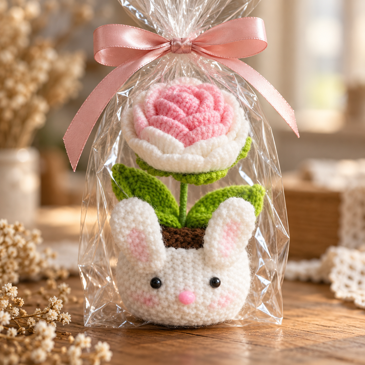 Handmade Crochet Bunny Flower Pot