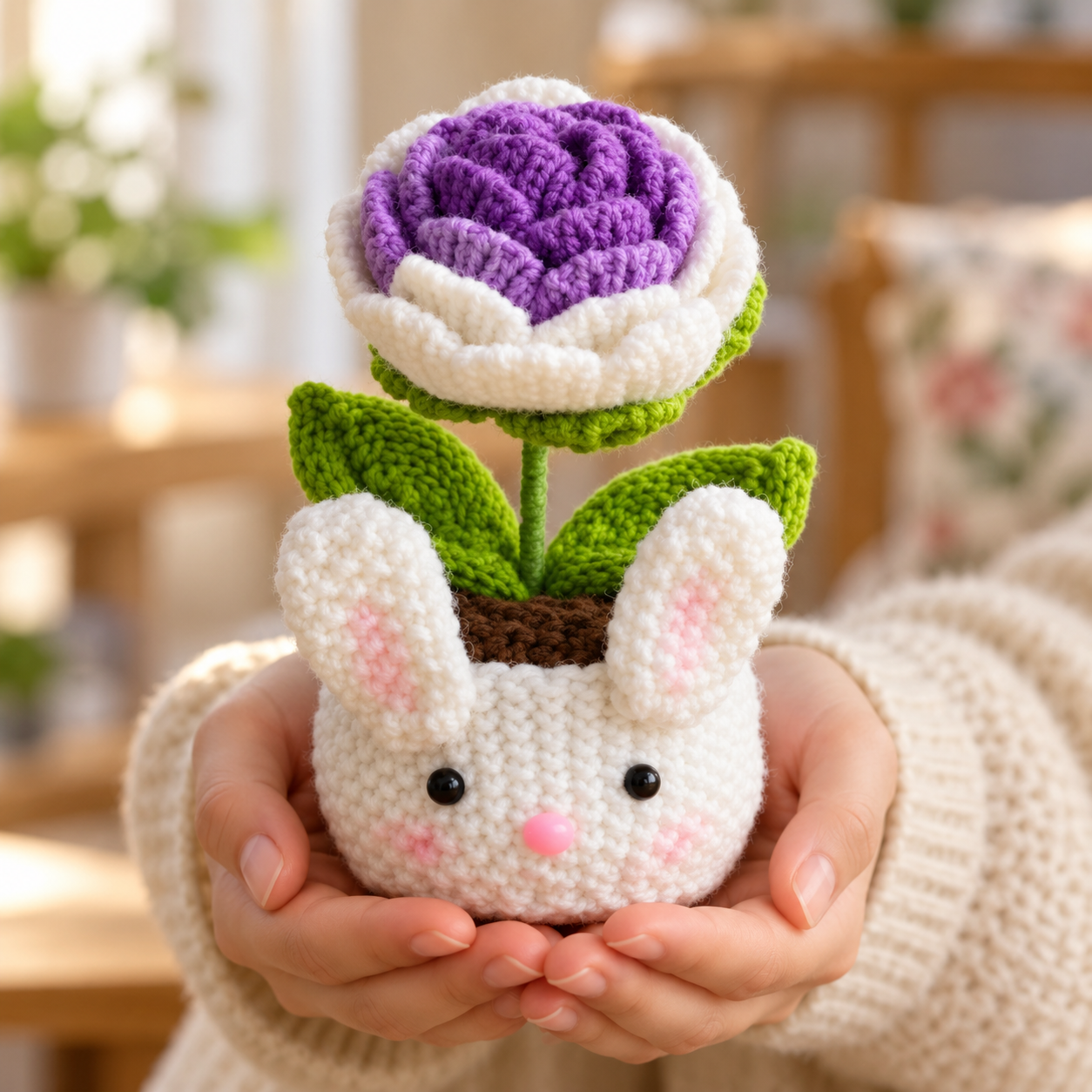 Handmade Crochet Bunny Flower Pot