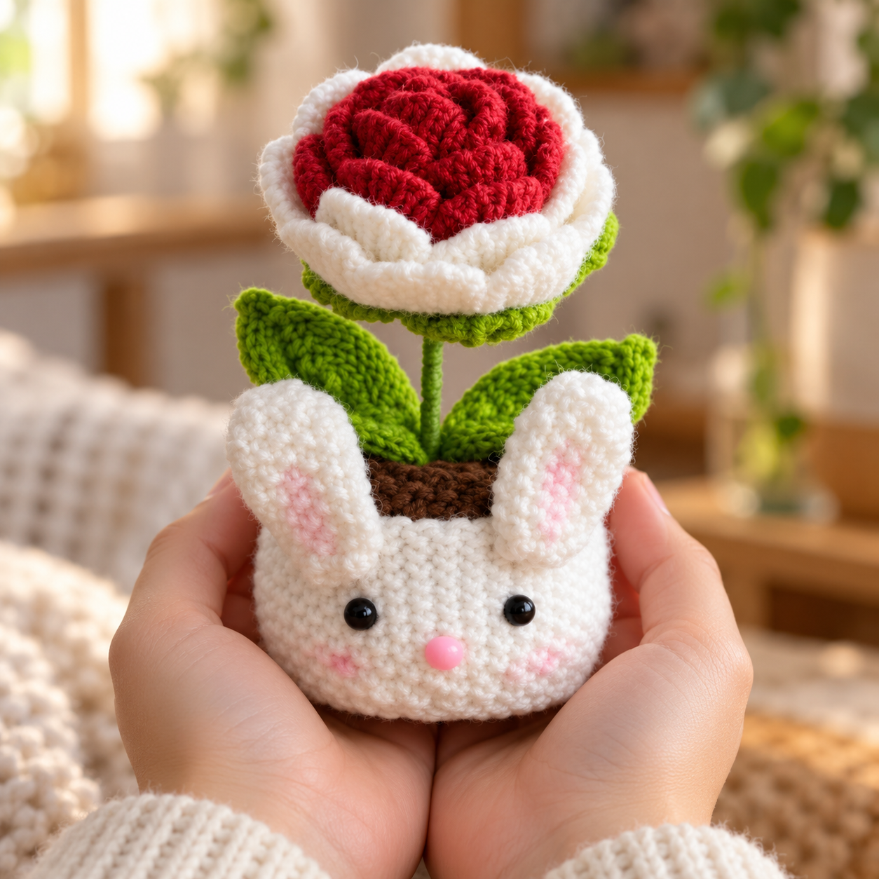 Handmade Crochet Bunny Flower Pot
