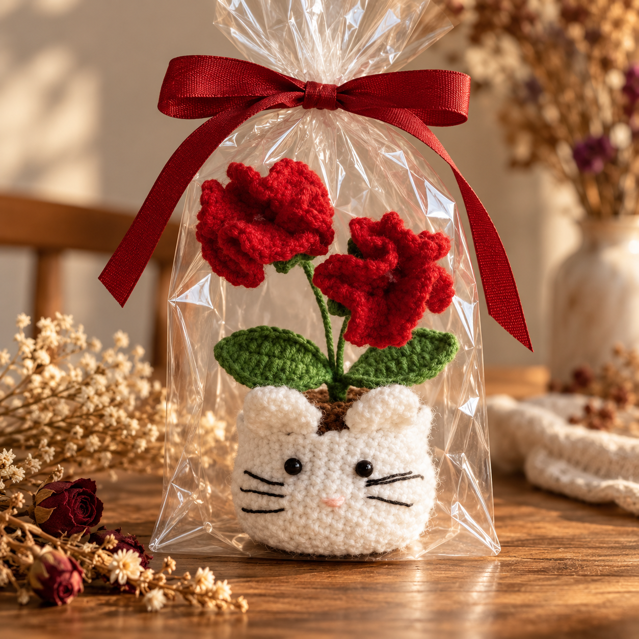 Handmade Crochet Cat Flower Pot