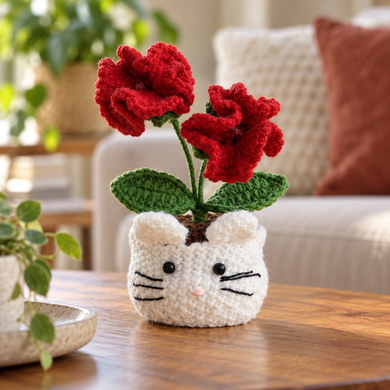 Handmade Crochet Cat Flower Pot