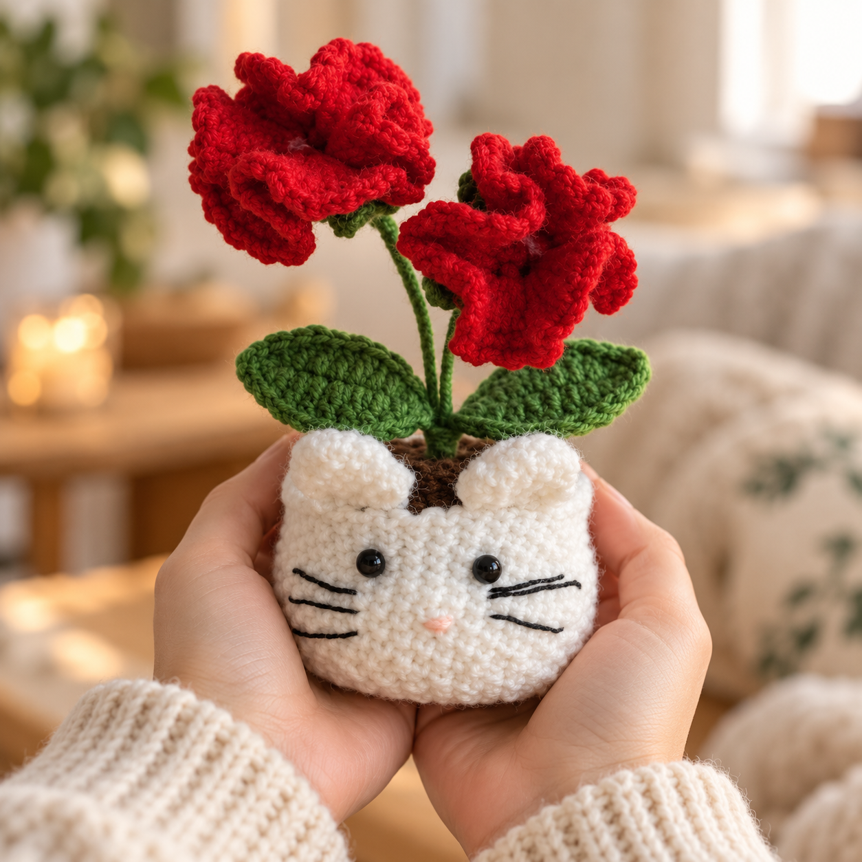Handmade Crochet Cat Flower Pot
