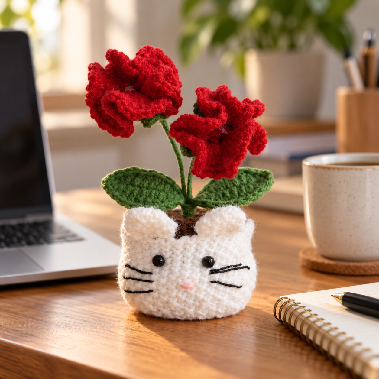Handmade Crochet Cat Flower Pot