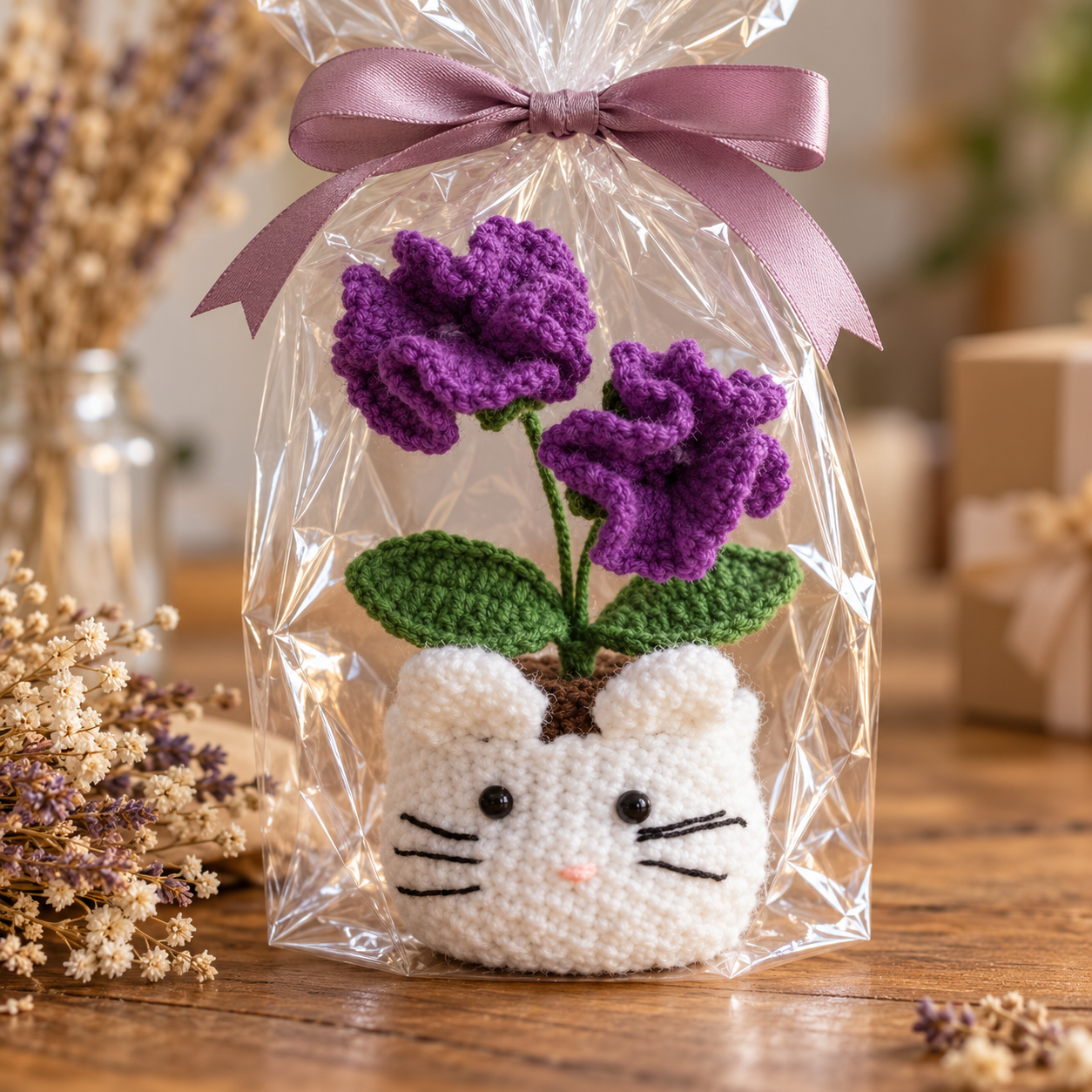 Handmade Crochet Cat Flower Pot