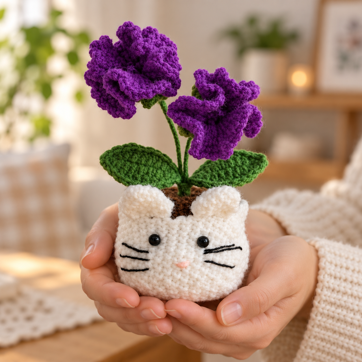 Handmade Crochet Cat Flower Pot