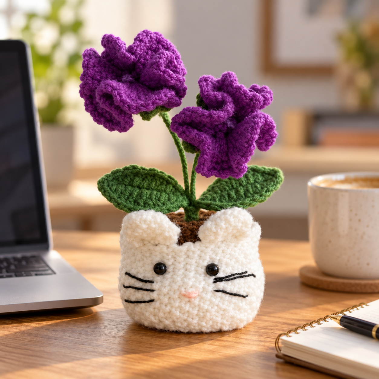 Handmade Crochet Cat Flower Pot