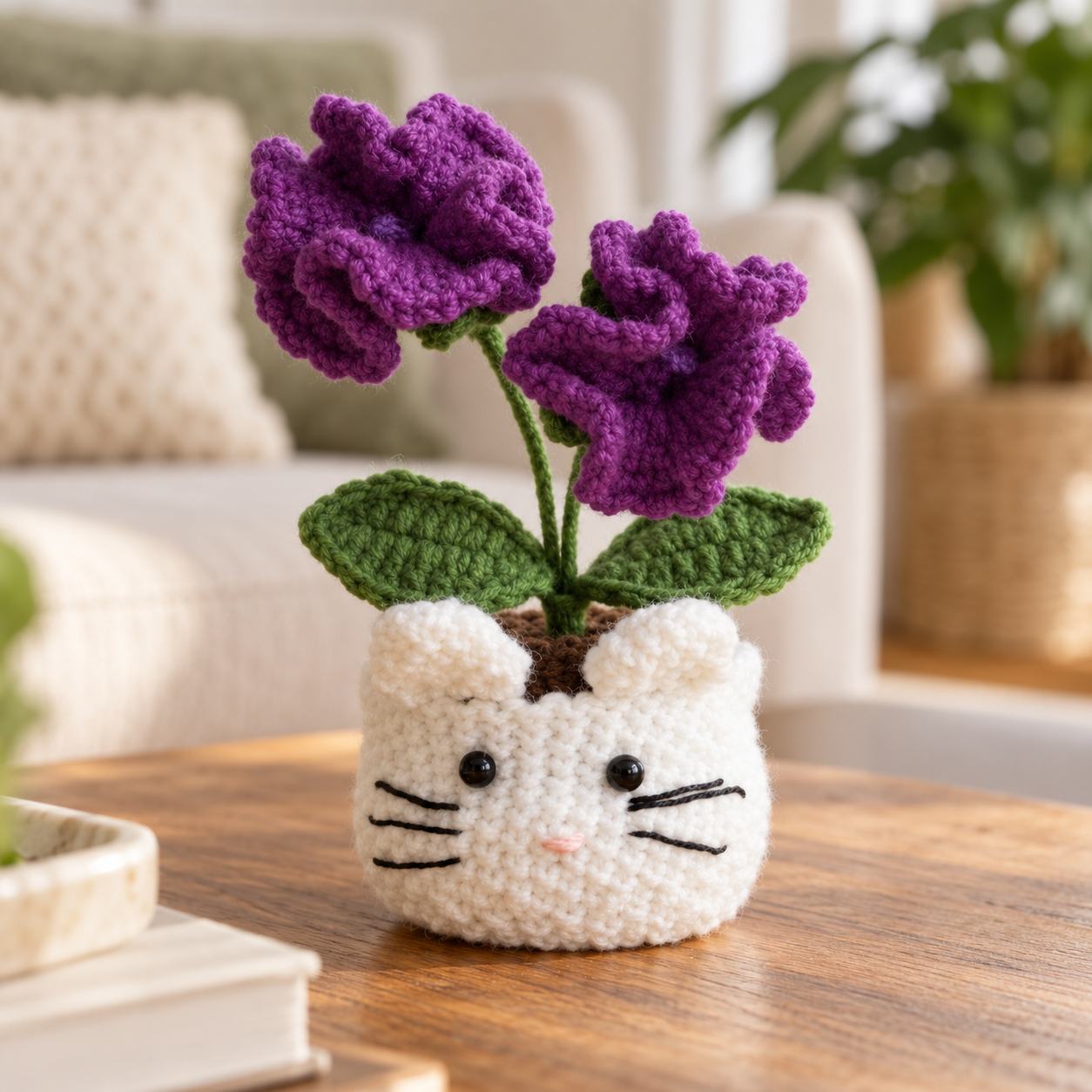 Handmade Crochet Cat Flower Pot