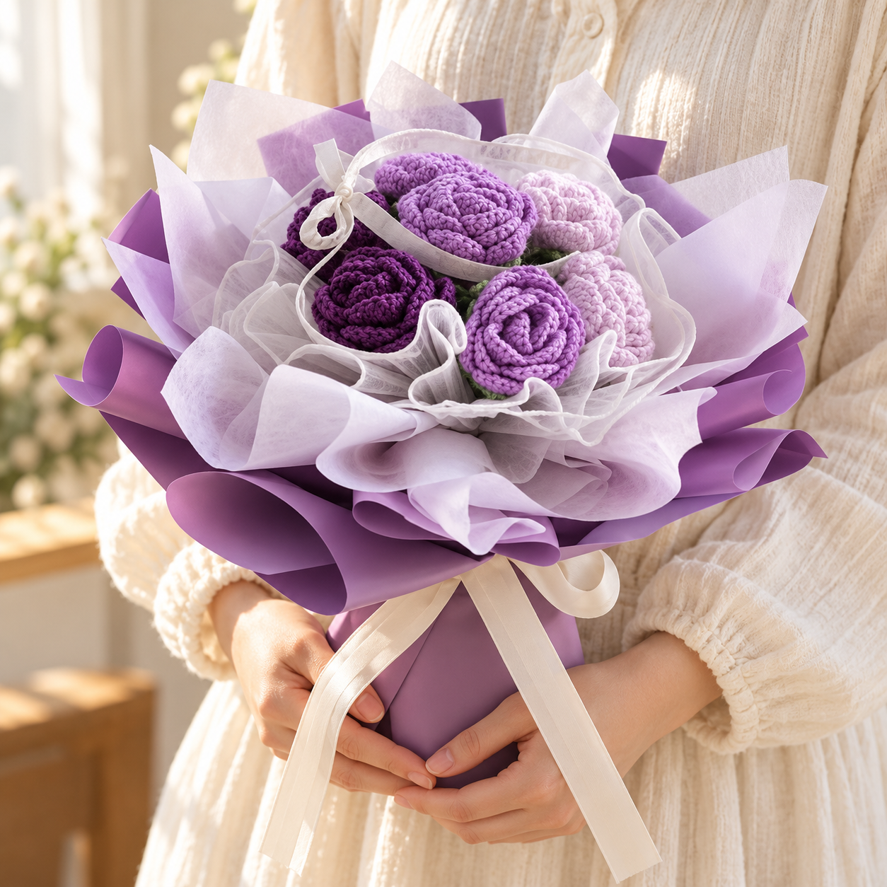 Handmade Crochet Rose Bouquet