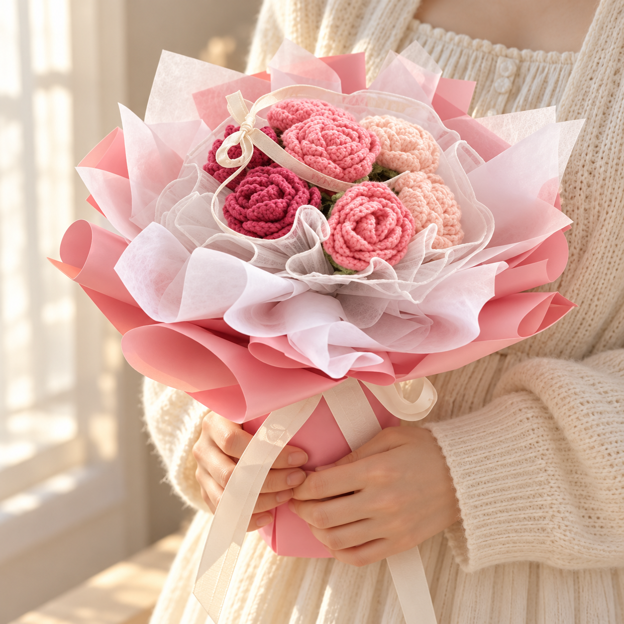 Handmade Crochet Rose Bouquet