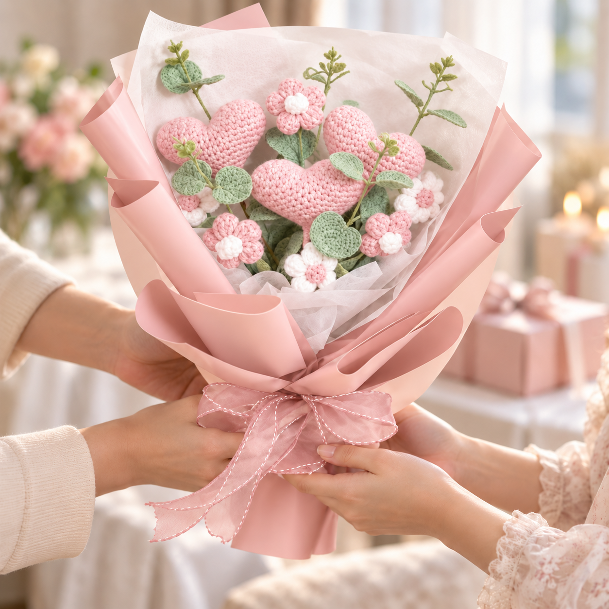 Handmade Crochet Heart Bouquet