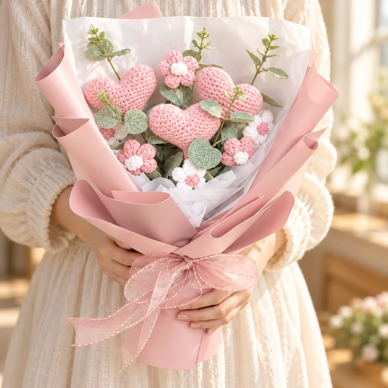 Handmade Crochet Heart Bouquet