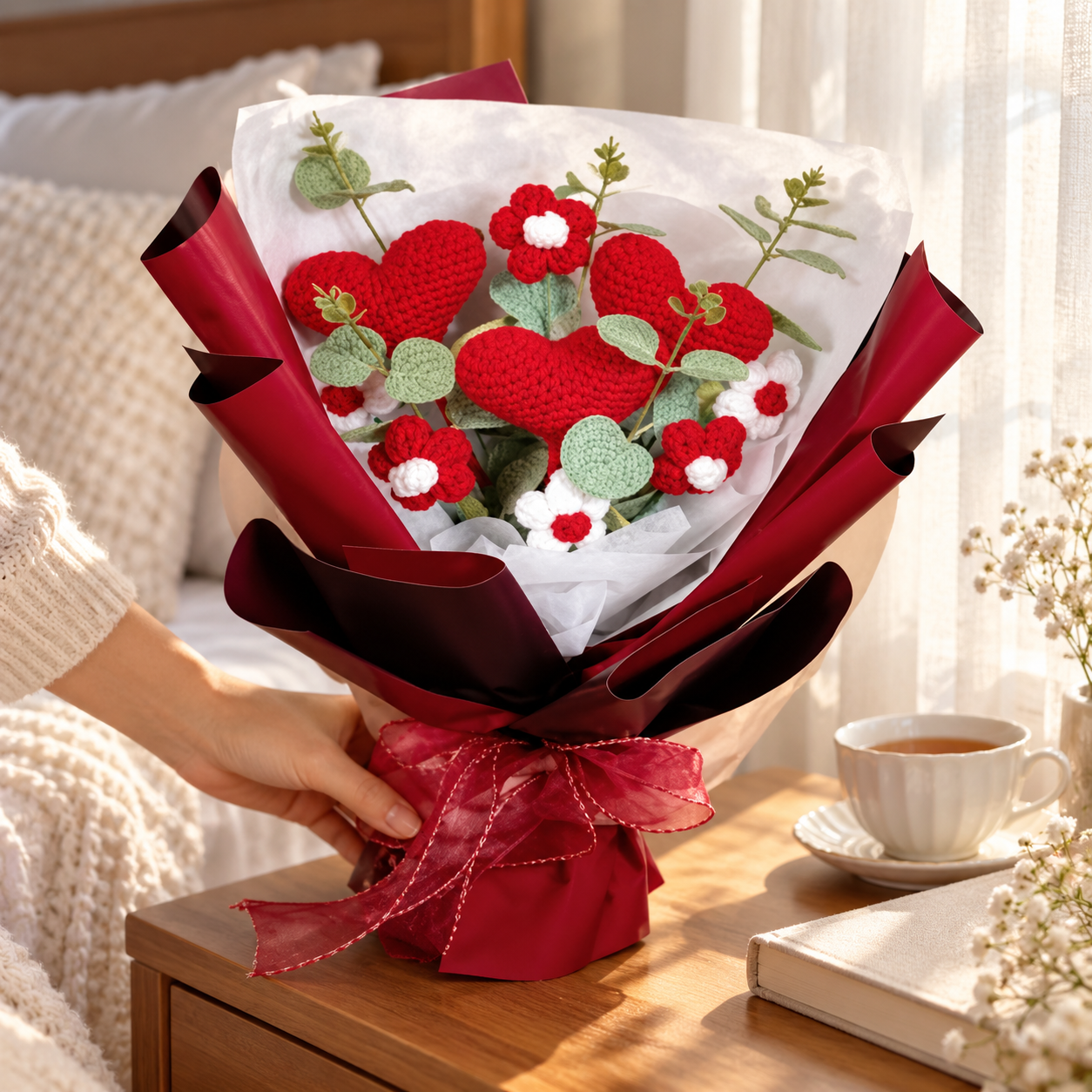 Handmade Crochet Heart Bouquet