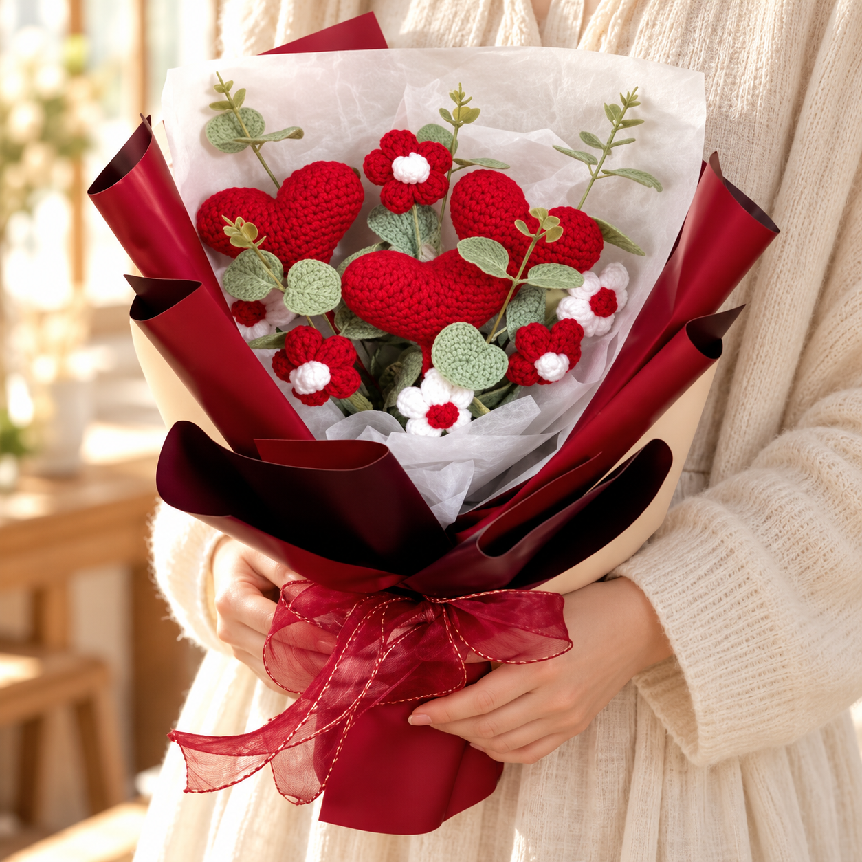 Handmade Crochet Heart Bouquet
