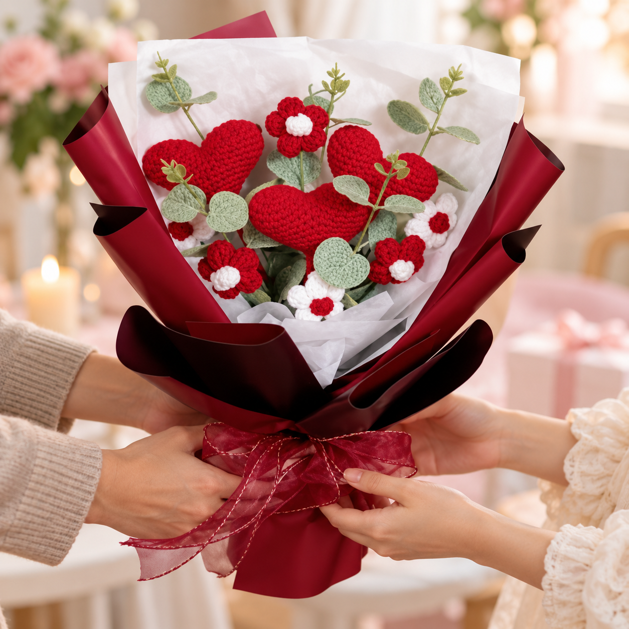 Handmade Crochet Heart Bouquet