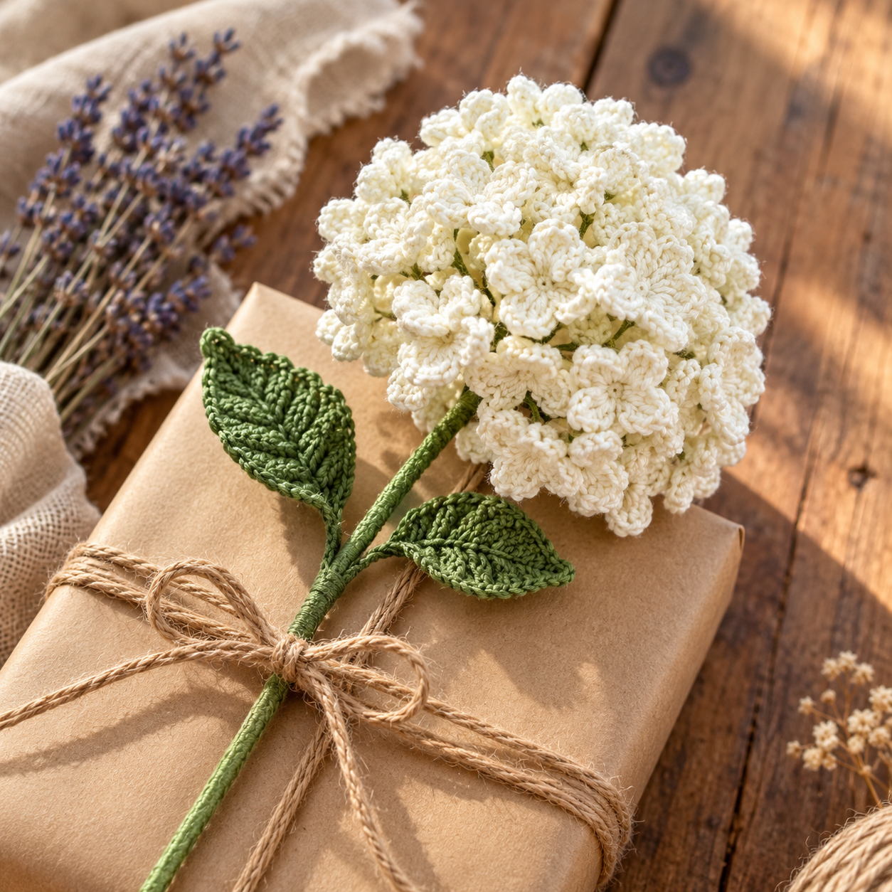 Handmade Crochet Hydrangea Stem