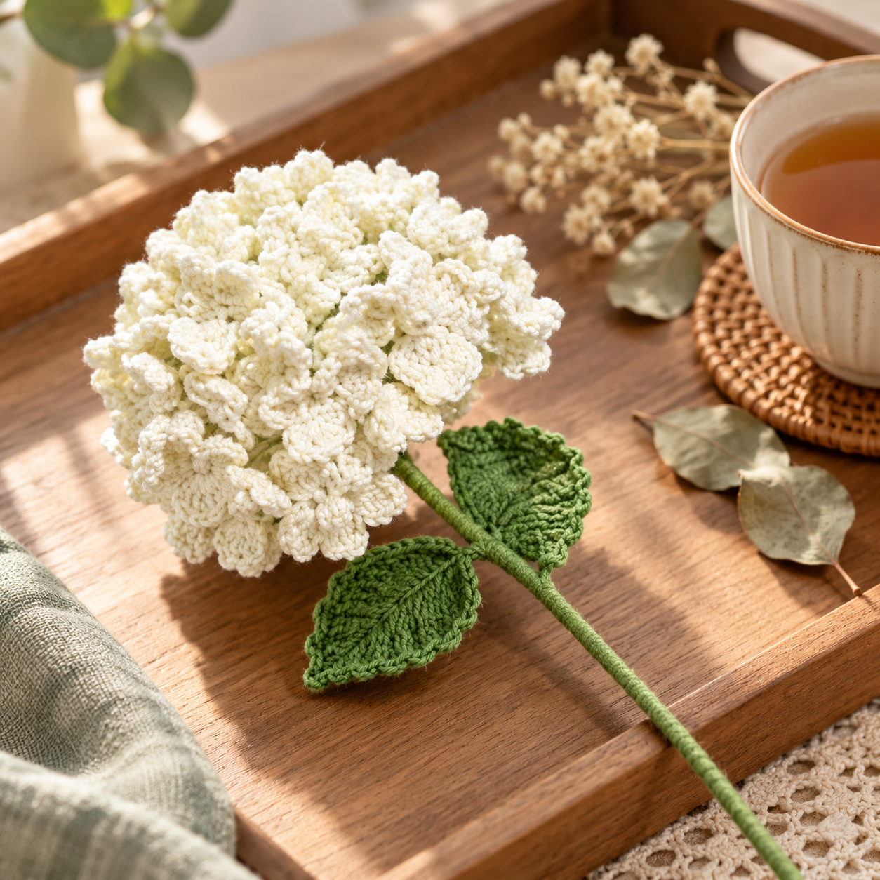 Handmade Crochet Hydrangea Stem