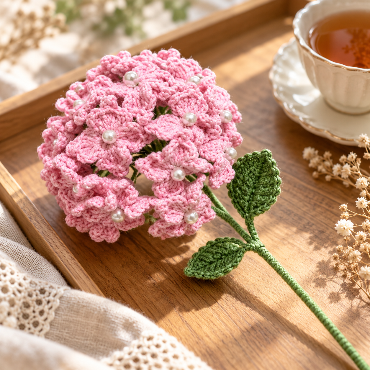 Handmade Crochet Hydrangea Stem