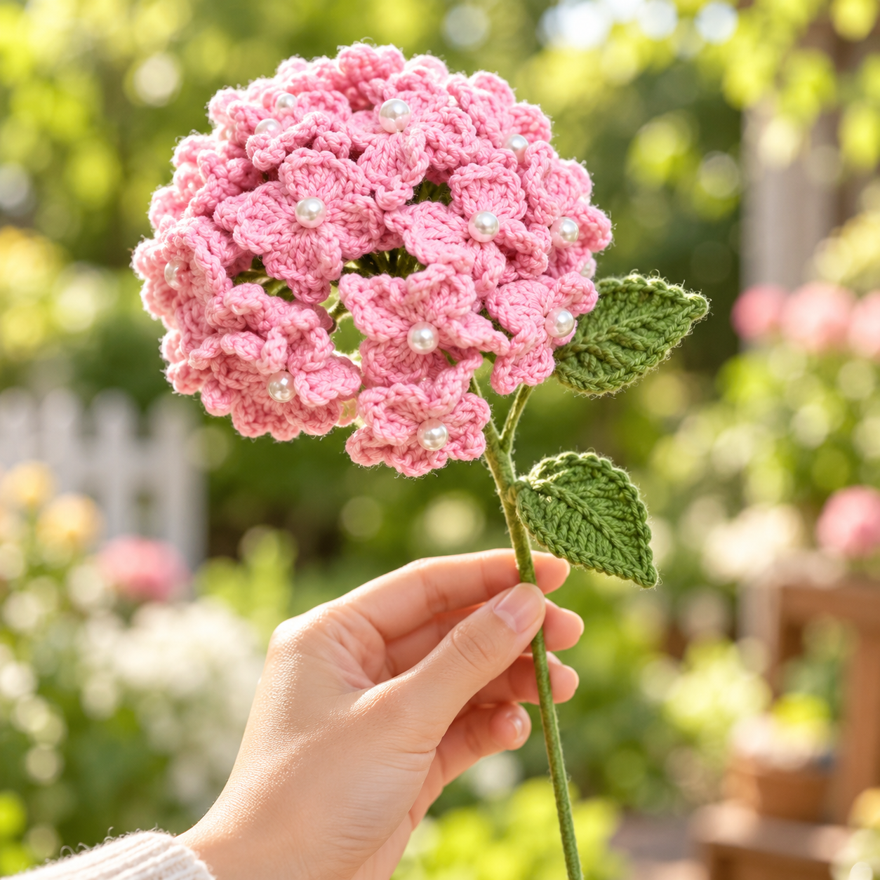 Handmade Crochet Hydrangea Stem