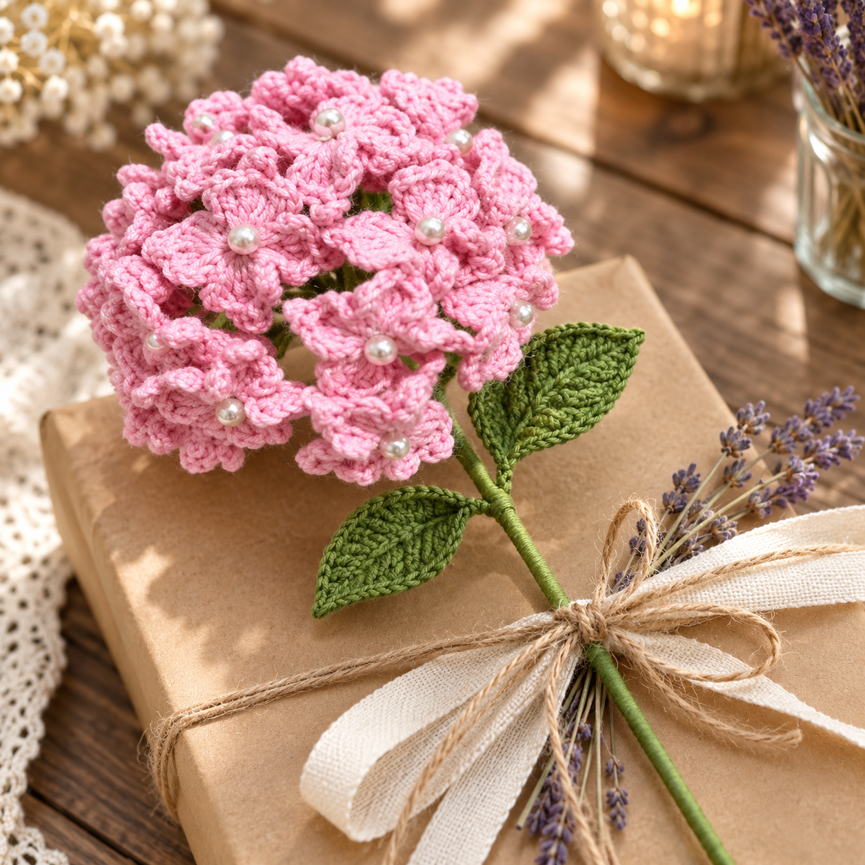 Handmade Crochet Hydrangea Stem