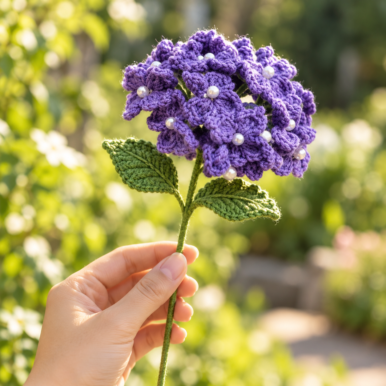 Handmade Crochet Hydrangea Stem