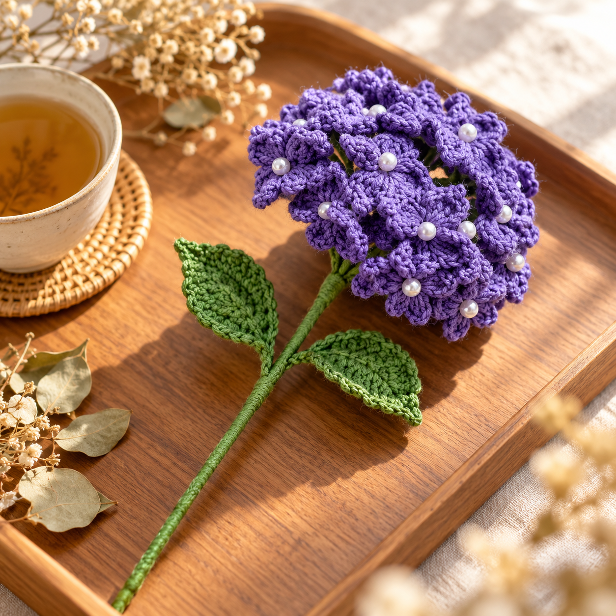 Handmade Crochet Hydrangea Stem