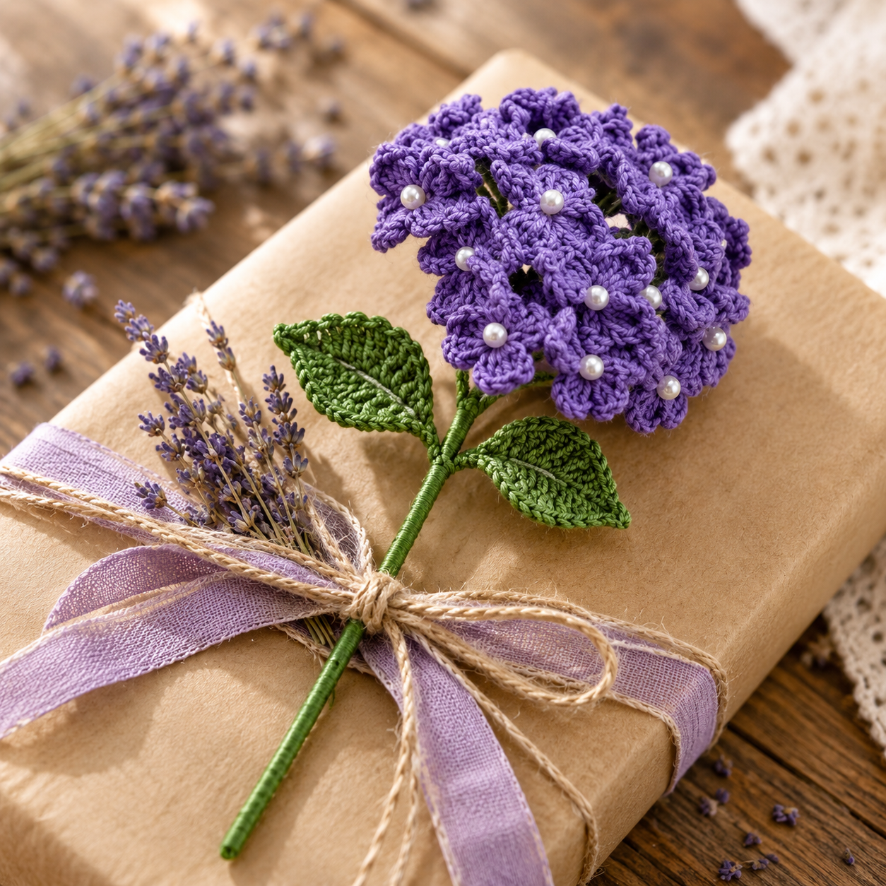 Handmade Crochet Hydrangea Stem